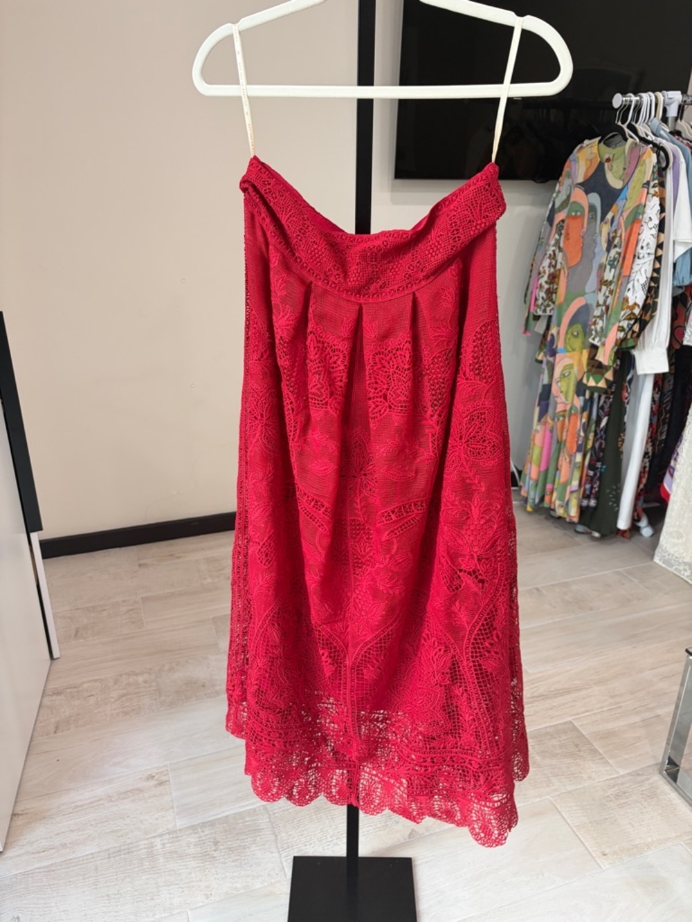 Farm Rio Red Boho Garden Guipure Lace Midi-Skirt - Picture 12 of 15